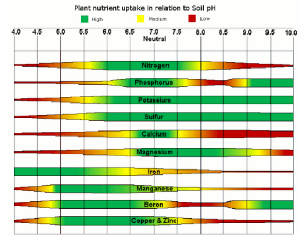 Disponibilité des nutriments en fonction du pH du sol